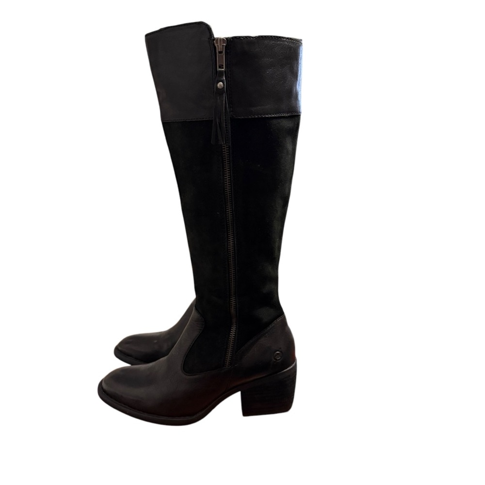 BORN Women's Cast Knee High Black Suede / Leather Boots w/ Duo Side Zippers 7.5